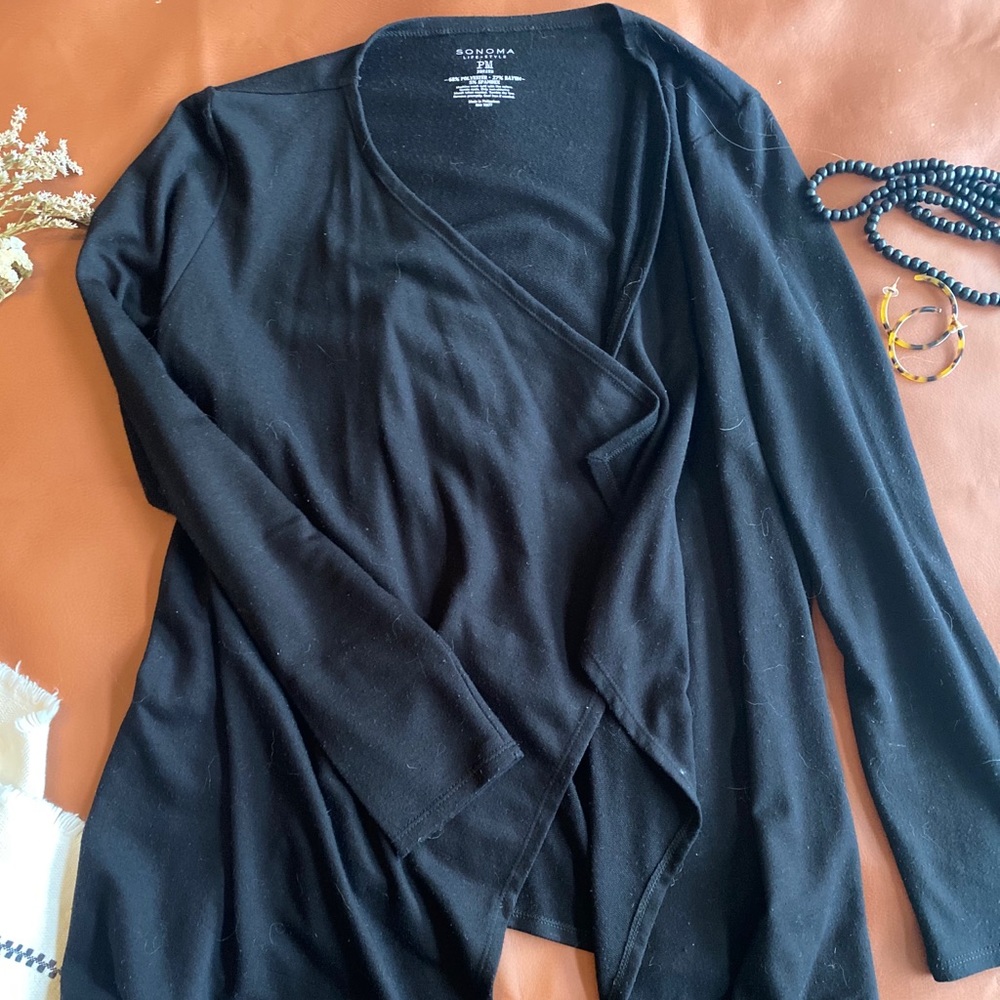 black open front cardigan